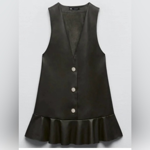 ZARA FAUX LEATHER DRES IN OLIVE GREEN - Picture 2 of 8